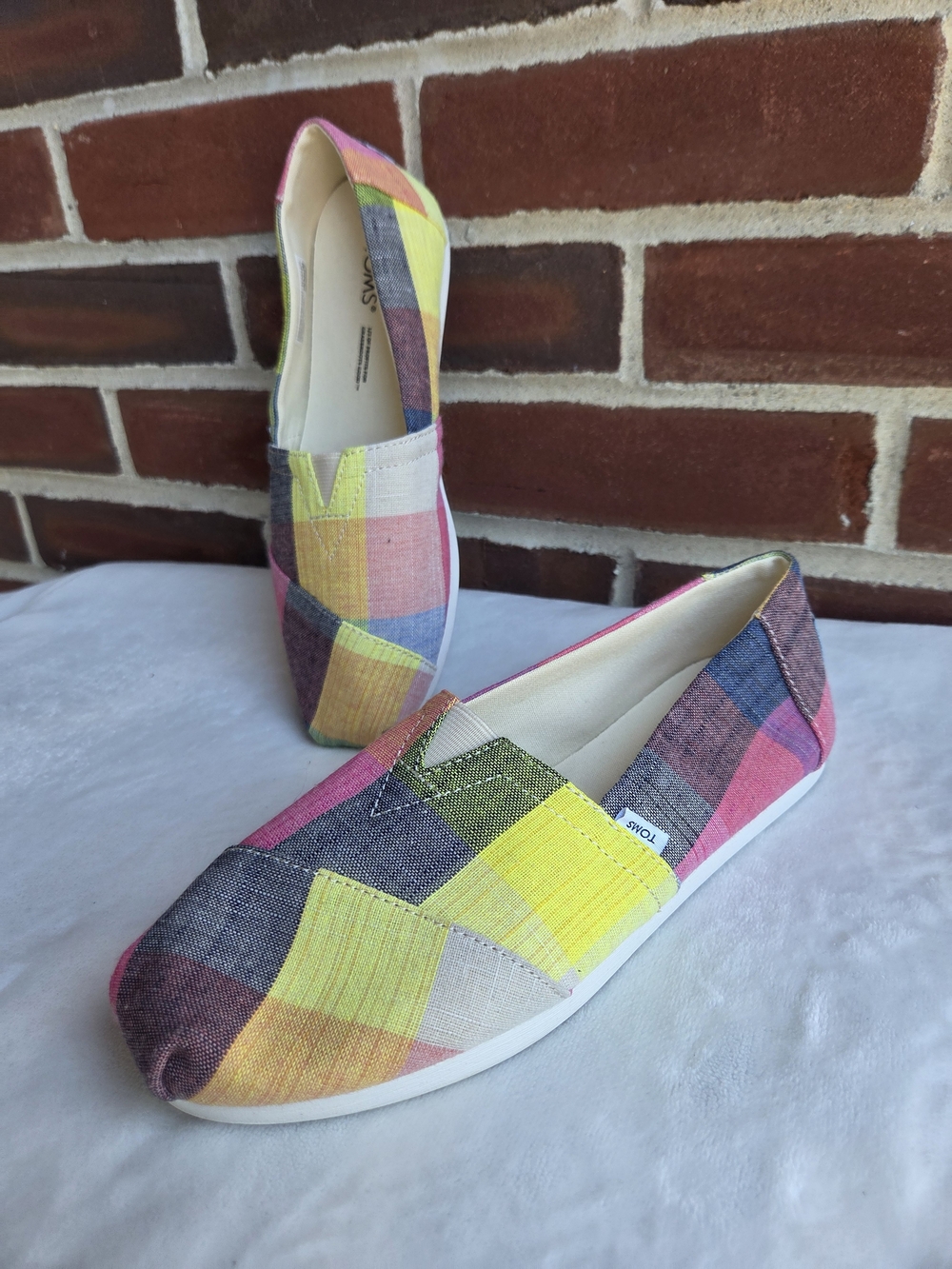 TOMS Women’s 6.5 Alpargata Patchwork Plaid Multicolor Canvas Slip On Shoes